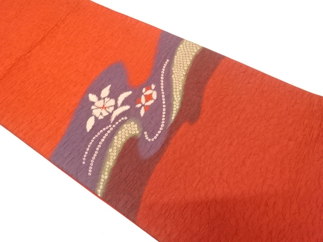 ふくれ織　霞に花模様織り出し　袋帯